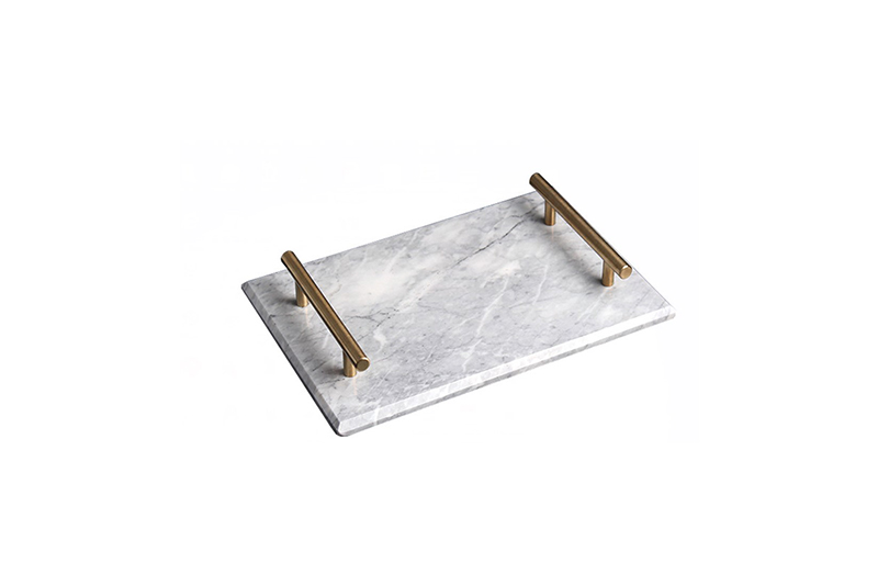  Wholesale Decorative Marble Serving Tray with Gold Metal Handle
